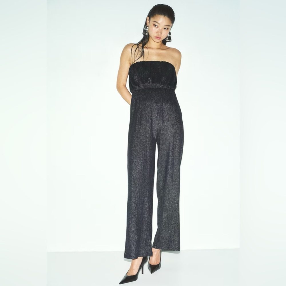 H&M Shimmering Black Strapless Jumpsuit NWT